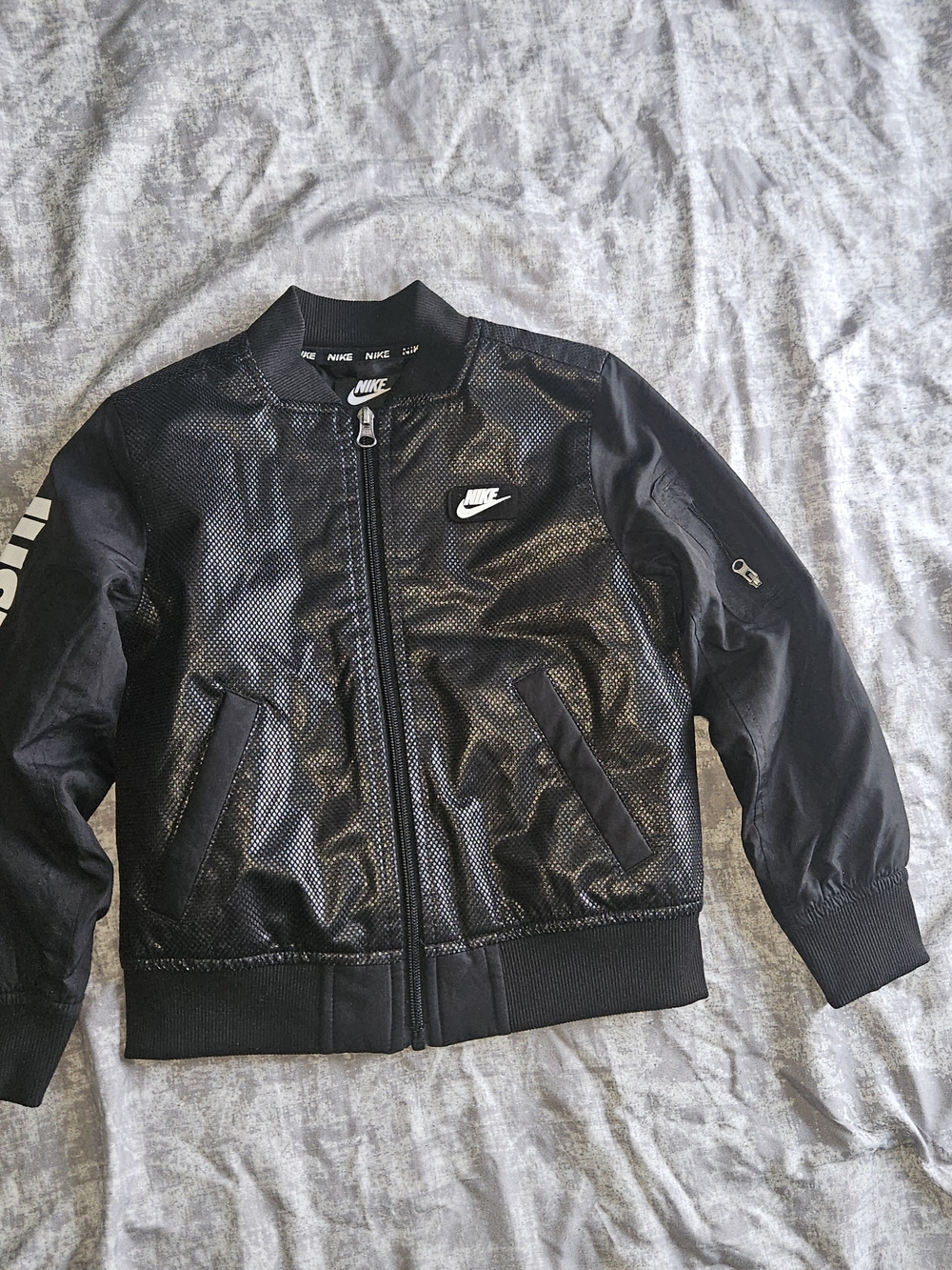 Nike Black Perforated Bomber Jacket with White Swoosh